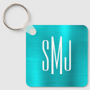 Turquoise Blue Foil Three Letter Monogram Key Ring