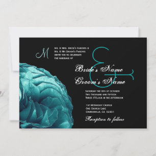 Turquoise Blue Frilly Rose Wedding Invitation