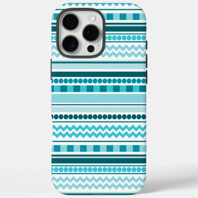 Turquoise Blue Geometric Stripe Pattern Case-Mate iPhone Case (Back)