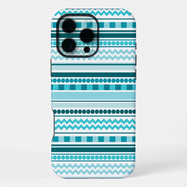 Turquoise Blue Geometric Stripe Pattern iPhone Case (Back)