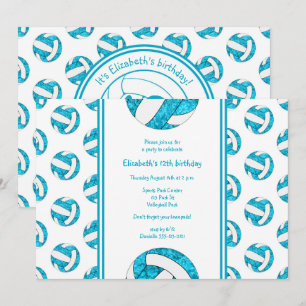 turquoise blue girls volleyball birthday party invitation