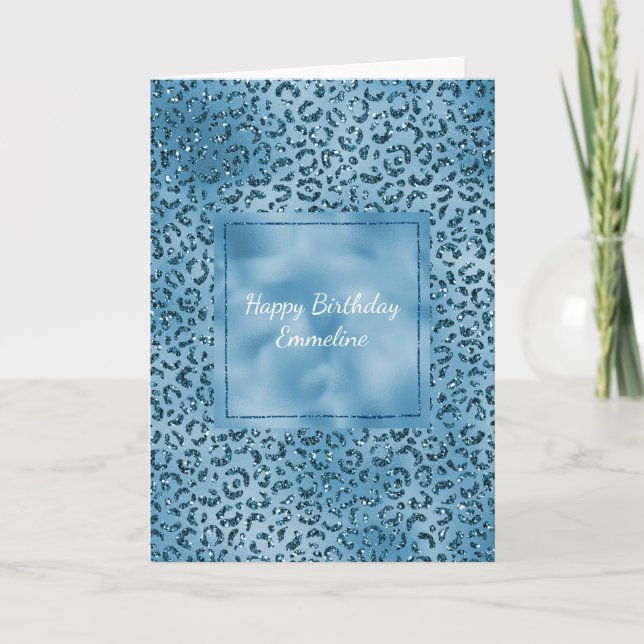Turquoise Blue Glitter Leopard Print       Card (Front)