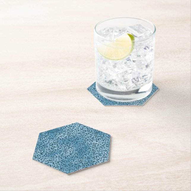 Turquoise Blue Glitter Leopard Print         Paper Coaster (Insitu)