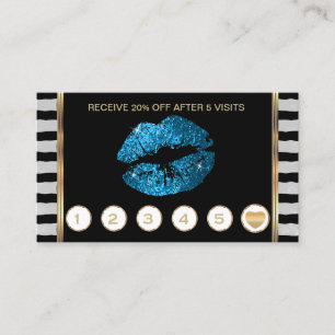 Turquoise Blue Glitter Lips Loyalty with Stripes Card