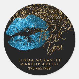 Turquoise Blue Glitter Lipstick - Thank You Classic Round Sticker