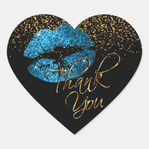 Turquoise Blue Glitter Lipstick - Thank You Heart Sticker