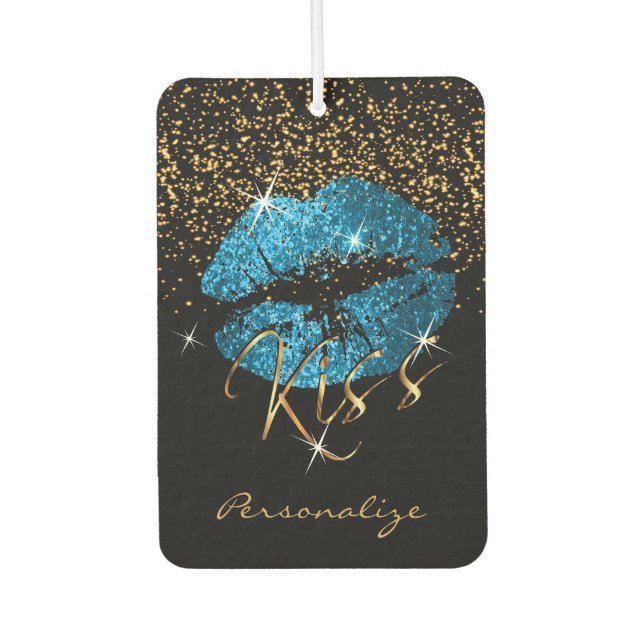 Turquoise Blue Glitter Sparkle Lips Car Air Freshener (Front)