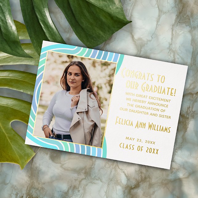 Turquoise Blue Gold Foil Graduation Announcement (Creator Uploaded)