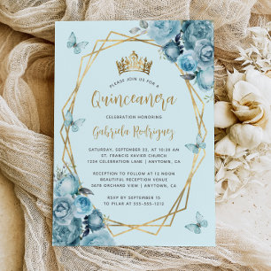 Turquoise Blue Gold Geometric Floral Quinceañera Invitation