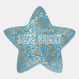 Turquoise Blue Gold Leopard print Star Sticker
