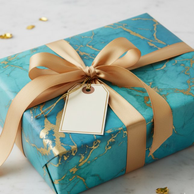 Turquoise Blue Gold Metallic Marble Stone Wrapping Paper (Creator Uploaded)