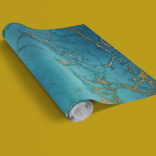 Turquoise Blue Gold Metallic Marble Stone Wrapping Paper (Creator Uploaded)