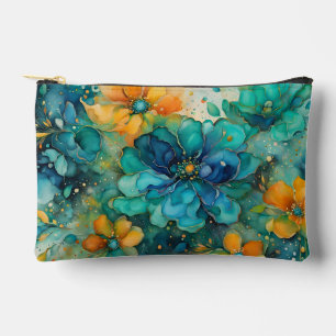 Turquoise Blue gold orange Floral *Personalise* Accessory Pouch