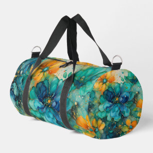 Turquoise Blue gold orange Floral *Personalise* Duffle Bag