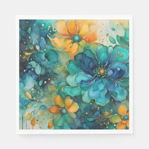 Turquoise Blue gold orange Floral *Personalise* Napkin