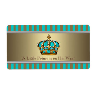 Turquoise Blue Gold Prince Water Bottle Labels
