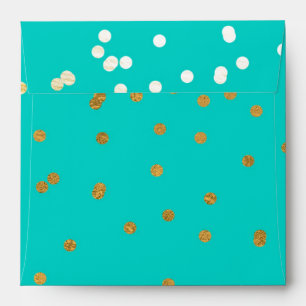 Turquoise Blue & Gold Shiny Confetti Dots Modern Envelopes