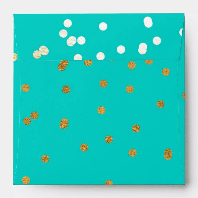 Turquoise Blue & Gold Shiny Confetti Dots Modern Envelopes (Back (Top Flap))