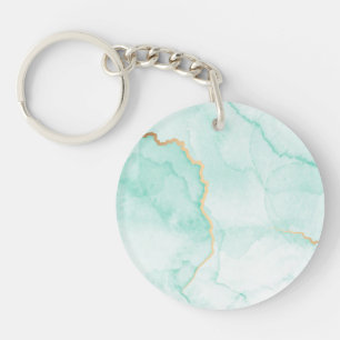 Turquoise blue & golden marble watercolor keychain