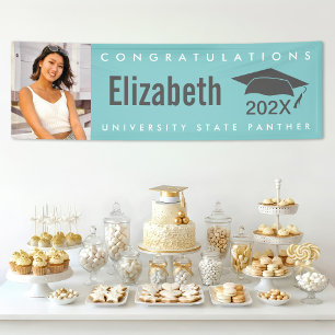 Turquoise blue graduation 1 photo modern bold type banner