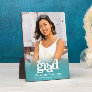 Turquoise Blue Graduation Photo Bold Typography Plaque