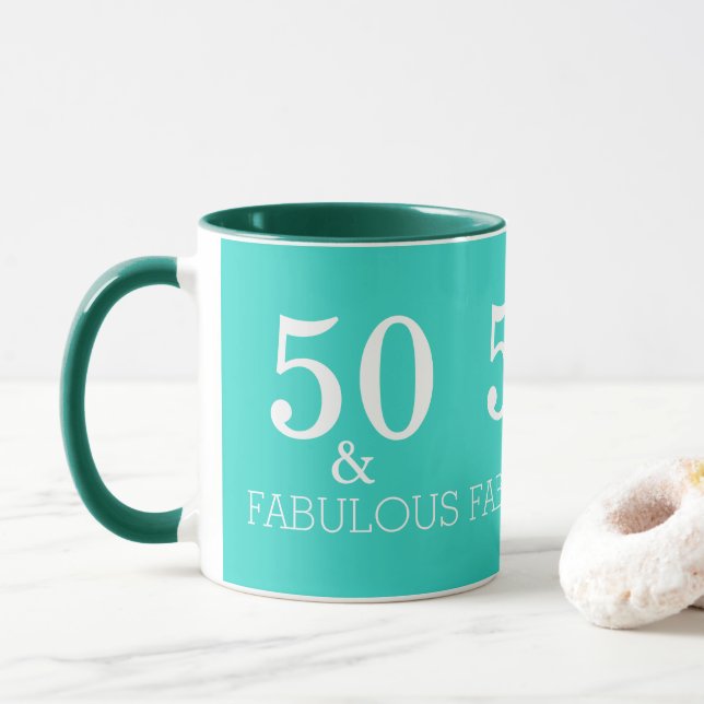 Turquoise Blue Green 50 And Fabulous Birthday Mug (With Donut)