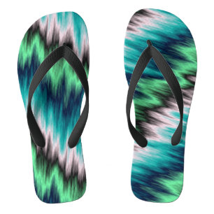 Turquoise blue green and black abstract thongs