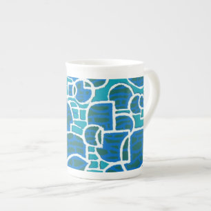 Turquoise, Blue, Green and White Bone China Mug