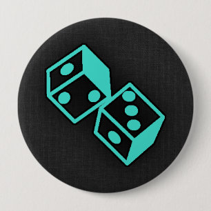 Turquoise, Blue-Green Casino Dice 10 Cm Round Badge