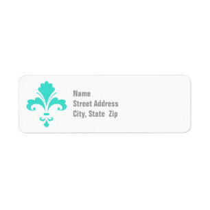 Turquoise, Blue-Green Fleur-de-lis Return Address Label