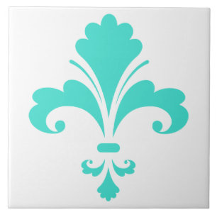Turquoise, Blue-Green Fleur-de-lis Tile