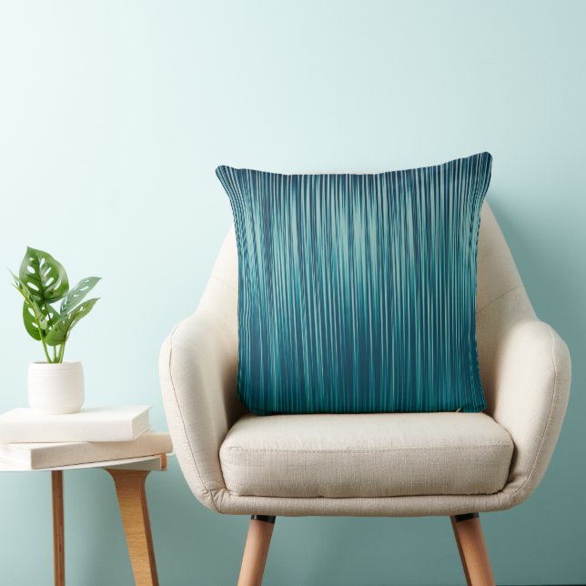 Turquoise Blue Green Graphic Pleat Stripe Pattern Cushion (Chair)