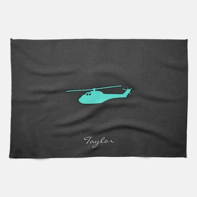 Turquoise; Blue Green Helicopter Tea Towel (Horizontal)