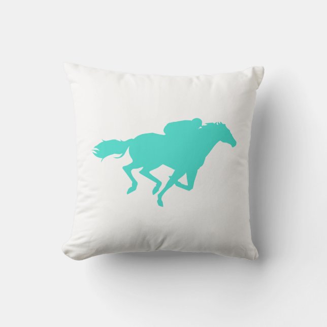 Turquoise; Blue Green Horse Racing Cushion (Front)