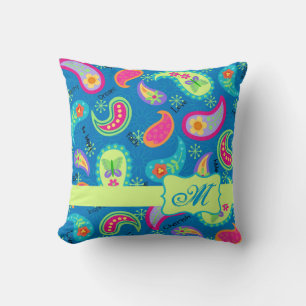 Turquoise Blue Green Modern Paisley Pattern Cushion