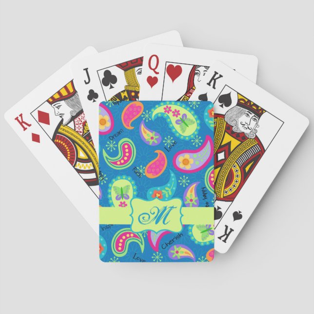 Turquoise Blue Green Modern Paisley Pattern Playing Cards (Back)