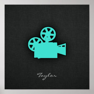 Turquoise; Blue Green Movie Camera Poster