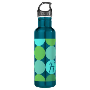 Turquoise Blue Green & Orange Circles Monogram 710 Ml Water Bottle
