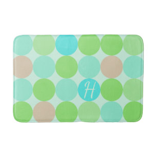 Turquoise Blue Green & Orange Circles Monogram Bath Mat