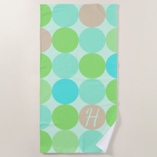 Turquoise Blue Green & Orange Circles Monogram Beach Towel