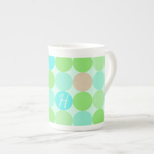 Turquoise Blue Green & Orange Circles Monogram Bone China Mug