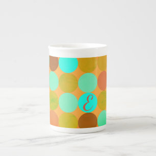 Turquoise Blue Green & Orange Circles Monogram Bone China Mug