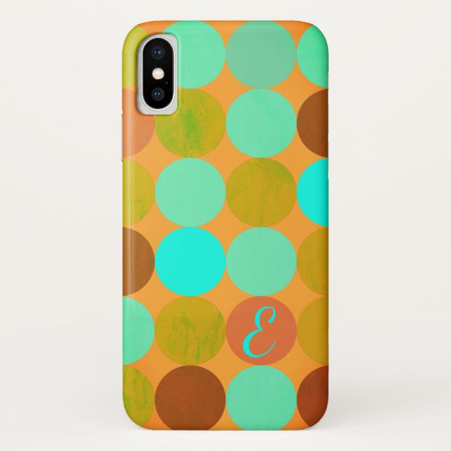Turquoise Blue Green & Orange Circles Monogram Case-Mate iPhone Case (Back)