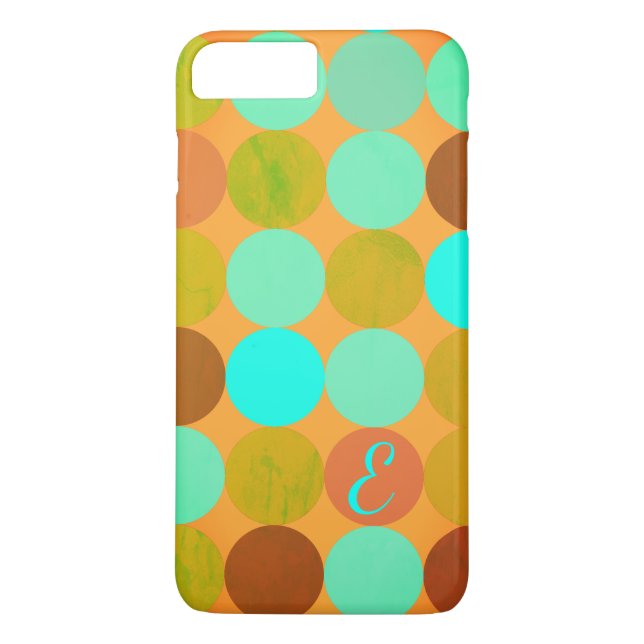 Turquoise Blue Green & Orange Circles Monogram Case-Mate iPhone Case (Back)