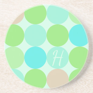 Turquoise Blue Green & Orange Circles Monogram Coaster