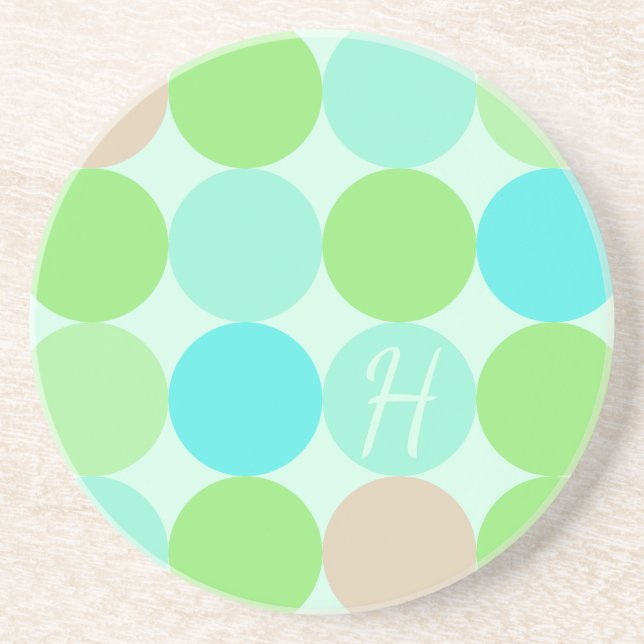 Turquoise Blue Green & Orange Circles Monogram Coaster (Front)
