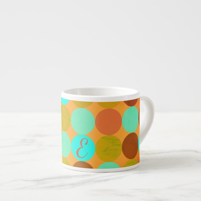 Turquoise Blue Green & Orange Circles Monogram Espresso Cup (Front Right)