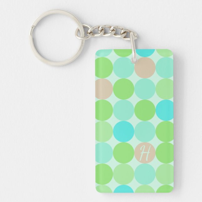 Turquoise Blue Green & Orange Circles Monogram Key Ring (Front)