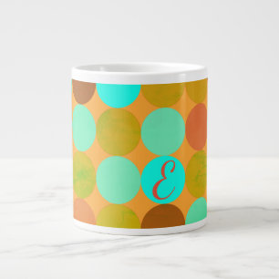Turquoise Blue Green & Orange Circles Monogram Large Coffee Mug