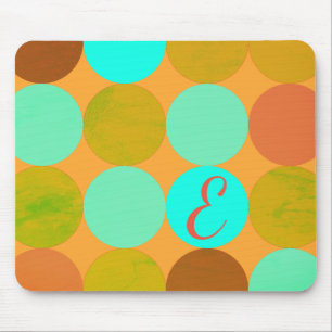 Turquoise Blue Green & Orange Circles Monogram Mouse Pad